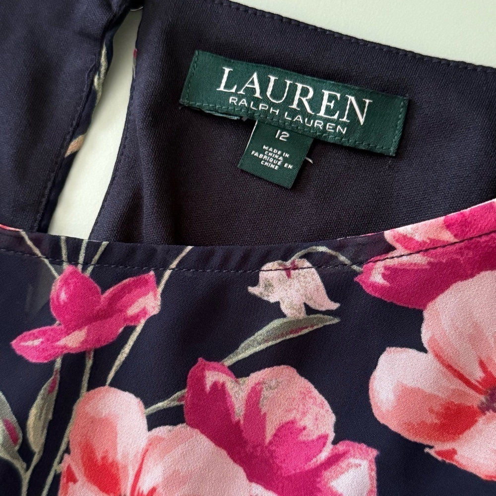 Lauren Ralph Lauren Floral Print Ruffle Dress – Navy and Pink Womens Size 12 - Picture 7 of 14